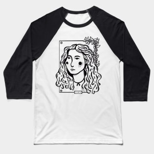 Curly Hair Girl Doodle Baseball T-Shirt